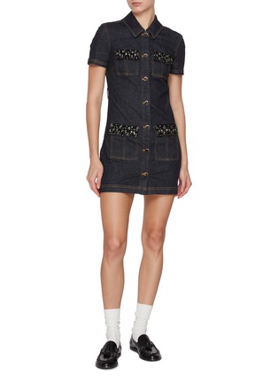 模特儿示范图 - 点击放大 - SELF-PORTRAIT - Crystal Trim Denim Mini Dress
