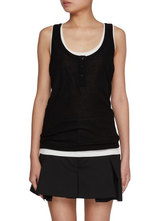 首图 - 点击放大 - MO&CO. - Scoop Neck Layerd Look Cotton Tank Top