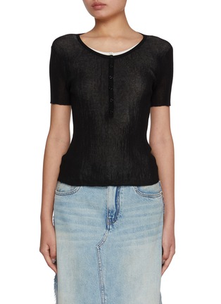 首图 - 点击放大 - MO&CO. - Half Button Contrast Cotton Silk Blend Top