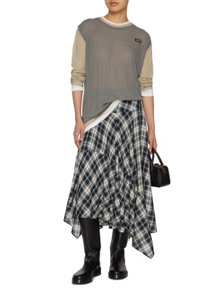 模特儿示范图 - 点击放大 - MO&CO. - Checkered Asymmetrical Maxi Skirt