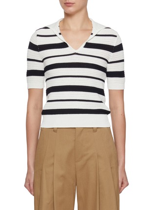 首图 - 点击放大 - MO&CO. - Open Collar Stripe Knit Top