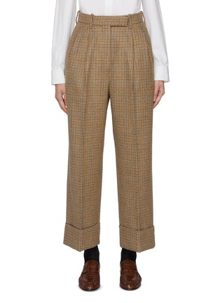 首图 - 点击放大 - THOM BROWNE - 格纹卷边羊毛长裤
