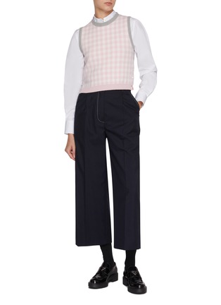 模特儿示范图 - 点击放大 - THOM BROWNE - 拼接格纹针织背心
