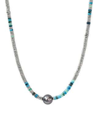 首图 - 点击放大 - JOHN HARDY - Heishi Sterling Silver Turquoise Chrysocolla Chrysoprase Malachite Cultured Pearl Necklace — Size 18