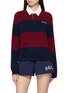 首图 - 点击放大 - SPORTY & RICH - Serif Logo Striped Cashmere Wool Knit Rugby Polo Sweater