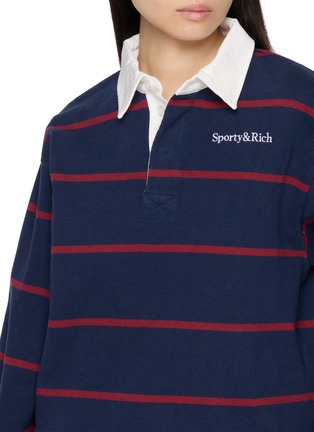  - SPORTY & RICH - Serif Logo Striped Cotton Rugby Polo Sweatshirt
