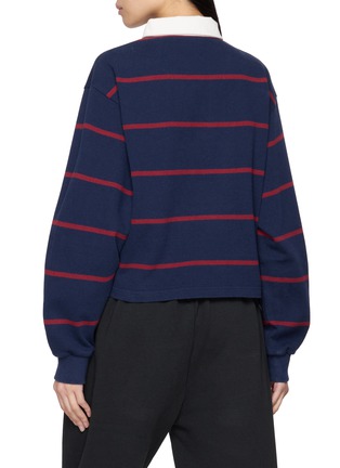 背面 - 点击放大 - SPORTY & RICH - Serif Logo Striped Cotton Rugby Polo Sweatshirt