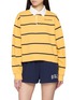 首图 - 点击放大 - SPORTY & RICH - Serif Logo Striped Cotton Rugby Polo Sweatshirt