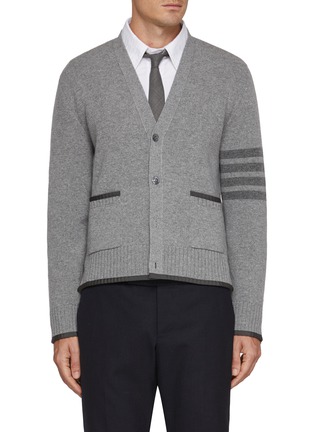 首图 - 点击放大 - THOM BROWNE - 四重条纹初剪羊毛开衫