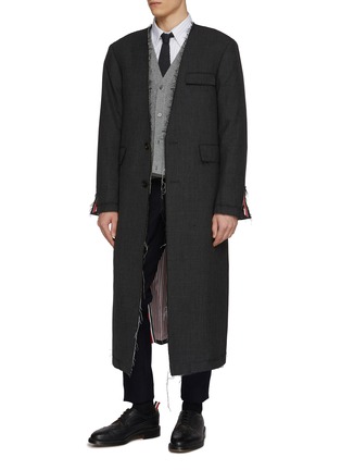 细节 - 点击放大 - THOM BROWNE - Deconstructed Raw Seam Wool Coat