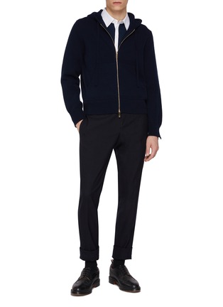 模特儿示范图 - 点击放大 - THOM BROWNE - 4 Bar Contrast Collar Cotton Polo Shirt