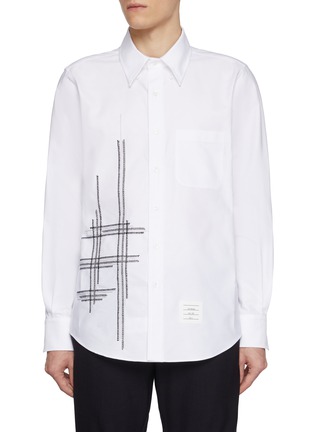 首图 - 点击放大 - THOM BROWNE - Blanket Stitch Cotton Oxford Shirt