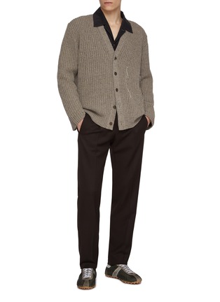 模特儿示范图 - 点击放大 - MAISON MARGIELA - Frayed Stitch Wool Cotton Knit Cardigan