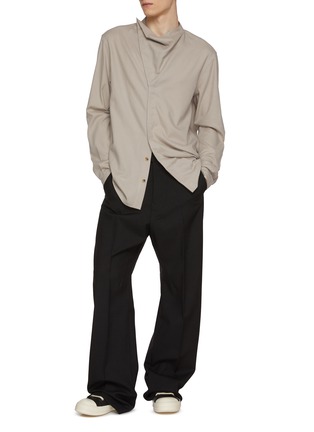 模特儿示范图 - 点击放大 - RICK OWENS - 围裹领混棉长袖衬衫