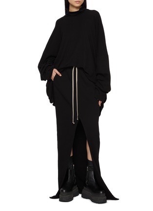 模特儿示范图 - 点击放大 - RICK OWENS DRKSHDW - Slit Front Cotton Pillar Skirt