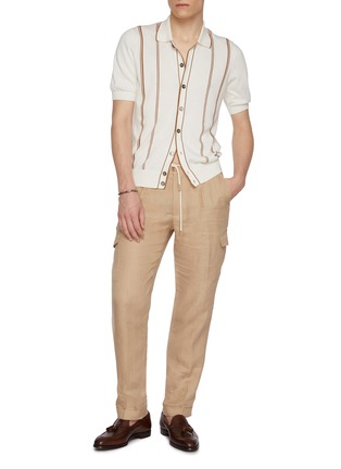 模特儿示范图 - 点击放大 - EQUIL - Striped Button Up Knit Cotton Polo Shirt