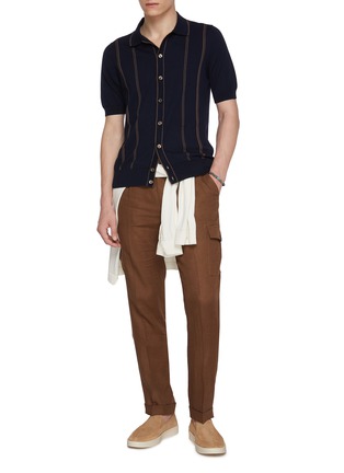 模特儿示范图 - 点击放大 - EQUIL - Button Up Stripe Cotton Knit Shirt