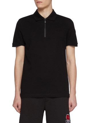 首图 - 点击放大 - MONCLER - Logo Patch Half Zip Cotton Polo Shirt
