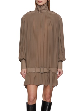 首图 - 点击放大 - MM6 MAISON MARGIELA - Long Sleeve High Neck Pleated Mini Dress
