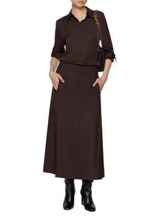 模特儿示范图 - 点击放大 - THEORY - Deep Pleated Wool Blend Midi Skirt