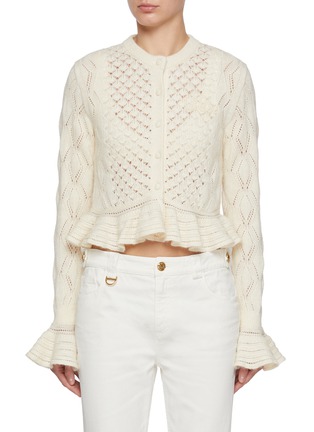 首图 - 点击放大 - CHLOÉ - Ruffle Hem Cotton Wool Silk Pointelle Knit Cardigan