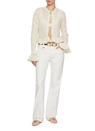 模特儿示范图 - 点击放大 - CHLOÉ - Ruffle Hem Cotton Wool Silk Pointelle Knit Cardigan
