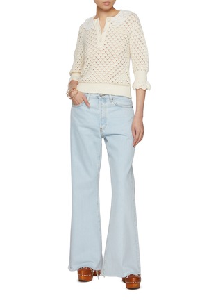 模特儿示范图 - 点击放大 - CHLOÉ - Ruffled Open Knit Polo Top