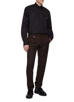 模特儿示范图 - 点击放大 - PRADA - Zippered Chest Pocket Cotton Poplin Shirt