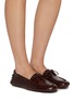 模特儿示范图 - 点击放大 - LE MONDE BERYL - Croco Printed Driver Moccasin Leather Loafers