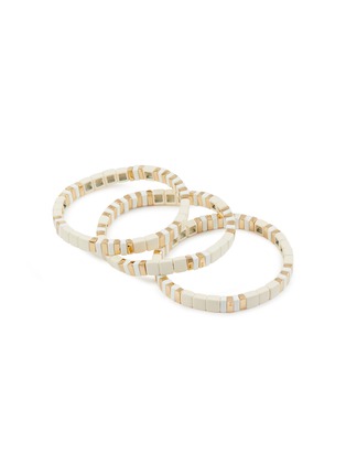 细节 - 点击放大 - ROXANNE ASSOULIN - Triple Creme Gold Pleated Brass Enamel Bracelets — Set Of 3
