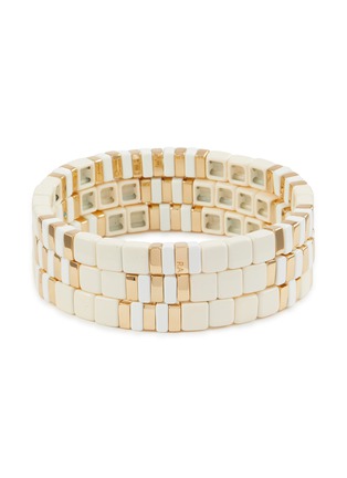 首图 - 点击放大 - ROXANNE ASSOULIN - Triple Creme Gold Pleated Brass Enamel Bracelets — Set Of 3