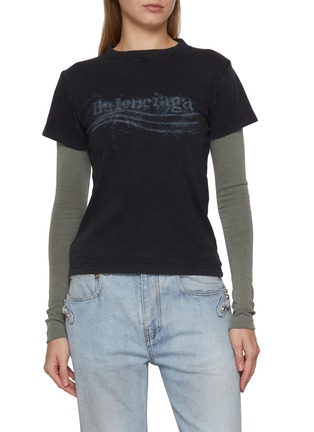 首图 - 点击放大 - BALENCIAGA - Crayon Logo Double Sleeve Cotton T-Shirt