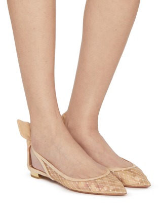 模特儿示范图 - 点击放大 - AQUAZZURA - Bow Tie Mesh Suede Ballet Flats