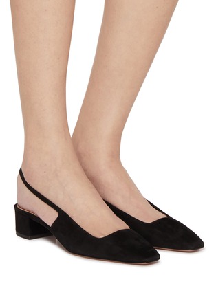 模特儿示范图 - 点击放大 - AQUAZZURA - Allegra 40 Suede Slingback Mules
