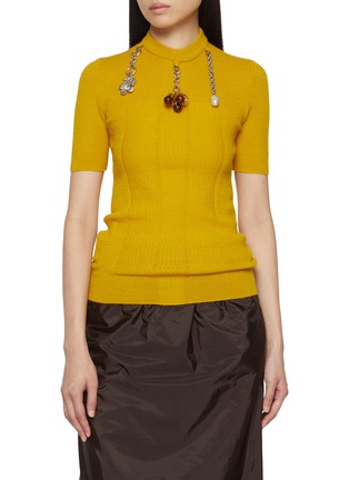 首图 - 点击放大 - PRADA - Short Sleeve Attached Jewelry Knit Top