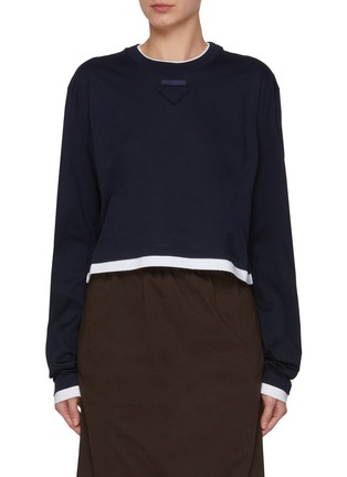 首图 - 点击放大 - PRADA - Long Sleeve Contrast Cotton Jersey T-Shirt