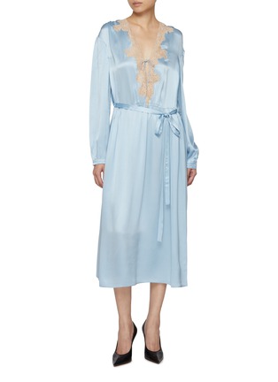 模特儿示范图 - 点击放大 - PRADA - Lace Trim Silk Satin Dress