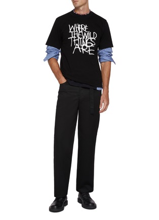 模特儿示范图 - 点击放大 - SACAI - Striped Poplin Sleeve Cotton T-Shirt