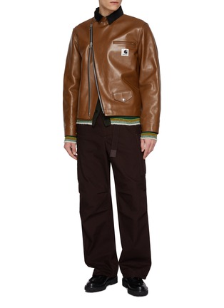 模特儿示范图 - 点击放大 - SACAI - x Carhartt WIP Slanted Zip Leather Jacket