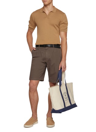 模特儿示范图 - 点击放大 - SUNSPEL - Open Collar Silk Cotton Polo Shirt