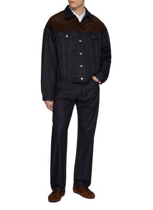 模特儿示范图 - 点击放大 - PRADA - Suede Insert Dark Wash Denim Jacket
