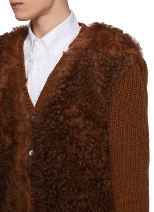  - PRADA - Button Up Fur Panelled Wool Knit Cardigan