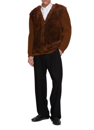 模特儿示范图 - 点击放大 - PRADA - Button Up Fur Panelled Wool Knit Cardigan