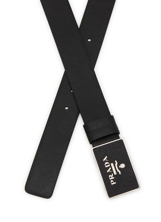 细节 - 点击放大 - PRADA - Metal Logo Leather Belt