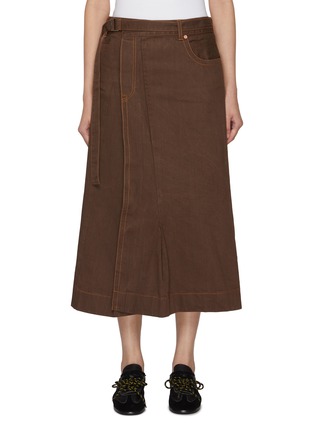 首图 - 点击放大 - SACAI - 系带褶裥牛仔中长半身裙