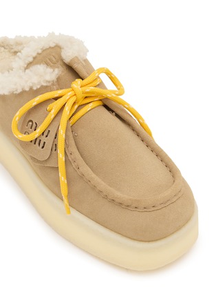 细节 - 点击放大 - MIU MIU - 系带绒毛拖鞋