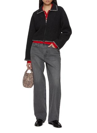 模特儿示范图 - 点击放大 - CUDDLEUP - Contrast Stitching Cropped Jacket