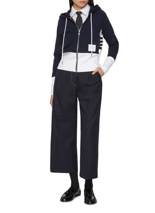 模特儿示范图 - 点击放大 - THOM BROWNE - Classic Loopback 4-Bar Zip Up Cotton Hoodie