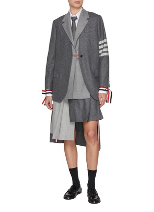 模特儿示范图 - 点击放大 - THOM BROWNE - Point Collar Button Down Scarf Cuff Cotton Shirt