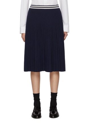 首图 - 点击放大 - THOM BROWNE - Pleated Striped Wool Blend Midi Skirt